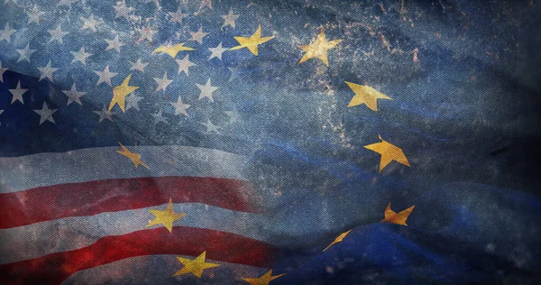 Bandiera Degli Stati Uniti Dell Unione Europea Che Sventola Sul — Foto Stock