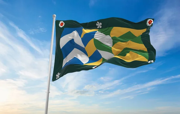 Bandeira Condado Cumbria Reino Unido Fundo Céu Nublado Pôr Sol — Fotografia de Stock