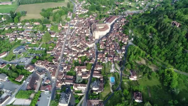 Pueblo Saint Cyprien Perigord Francia Visto Desde Cielo — Vídeos de Stock