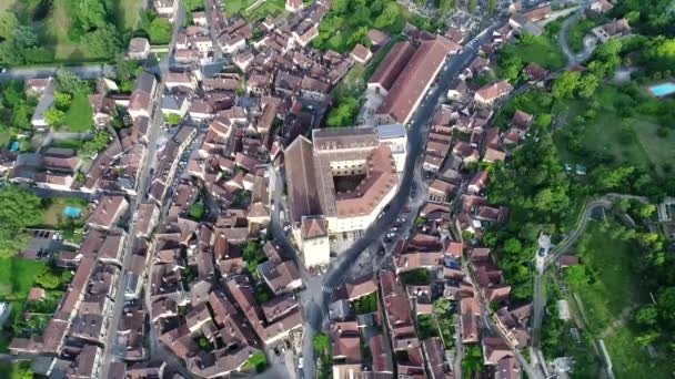 Pueblo Saint Cyprien Perigord Francia Visto Desde Cielo — Vídeo de stock