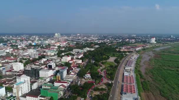 Die Stadt Vientiane Laos Vom Himmel Aus Gesehen — Stockvideo
