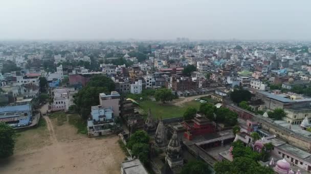 Cidade Varanasi Benares Uttar Pradesh Índia Vista Céu — Vídeo de Stock