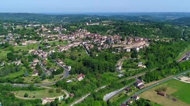 Belves Pueblo Perigord Francia Visto Desde Cielo — Vídeo de stock