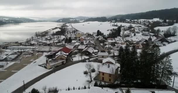 Fransa Nın Doubs Kentindeki Saint Point Lac Köyü Gökyüzünden Görüldü — Stok video