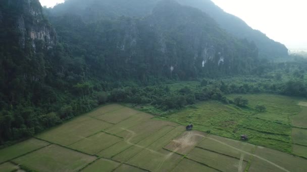 Paisajes Naturales Alrededor Ciudad Vang Vieng Laos Vistos Desde Cielo — Vídeo de stock