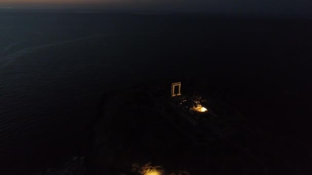 Tempel Van Apollo Nachts Het Eiland Naxos Griekenland Vanuit Lucht — Stockvideo