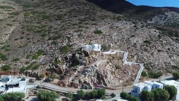 Igreja Kamares Aldeia Ilha Sifnos Nos Ciclades Grécia Vista Aérea — Vídeo de Stock