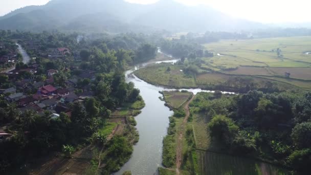 Vang Vieng Stad Laos Sett Från Himlen — Stockvideo