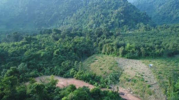 Naturlandskap Runt Staden Vang Vieng Laos Sett Från Himlen — Stockvideo