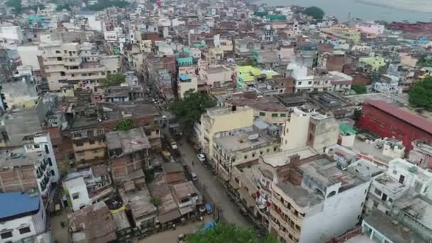 Ciudad Varanasi Benares Uttar Pradesh India Vista Desde Cielo — Vídeos de Stock