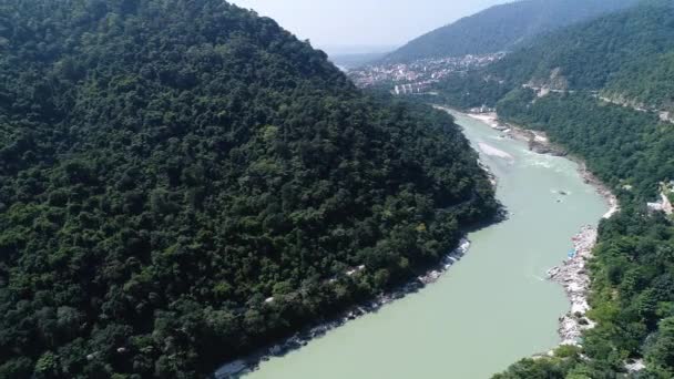 Gangesz Folyó Közelében Rishikesh Állam Uttarakhand Indiában Látható Égből — Stock videók