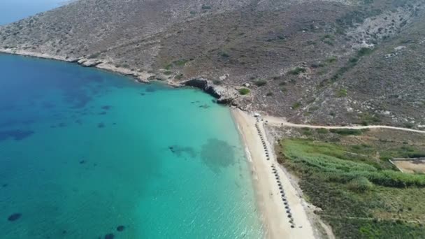Mylopotas Auf Der Insel Ios Den Kykladen Griechenland Vom Himmel — Stockvideo