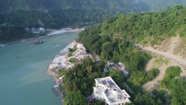 Ciudad Rishikesh Estado Uttarakhand India Visto Desde Cielo — Vídeo de stock