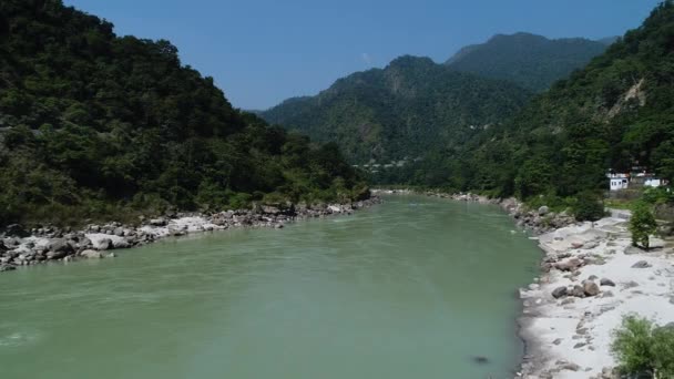 Floden Ganges Nära Rishikesh Uttarakhand Indien Sett Från Himlen — Stockvideo