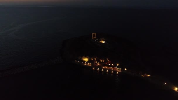 Tempel Van Apollo Nachts Het Eiland Naxos Griekenland Vanuit Lucht — Stockvideo