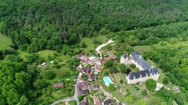 Fransa Nın Perigord Kentindeki Saint Cyprien Köyü Gökyüzünden Görüldü — Stok video