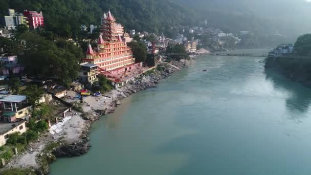 Staden Rishikesh Staten Uttarakhand Indien Sett Från Himlen — Stockvideo