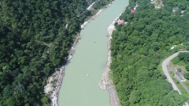 Río Ganges Cerca Del Estado Rishikesh Uttarakhand India Desde Cielo — Vídeos de Stock