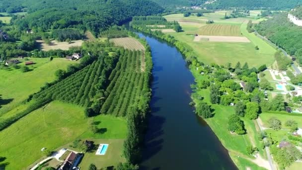 Pueblo Roque Gageac Perigord Francia Visto Desde Cielo — Vídeo de stock