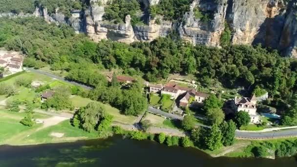 Byn Roque Gageac Perigord Frankrike Sett Från Himlen — Stockvideo