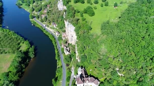 Fransa Nın Perigord Kentindeki Roque Gageac Köyü Gökyüzünden Görüldü — Stok video