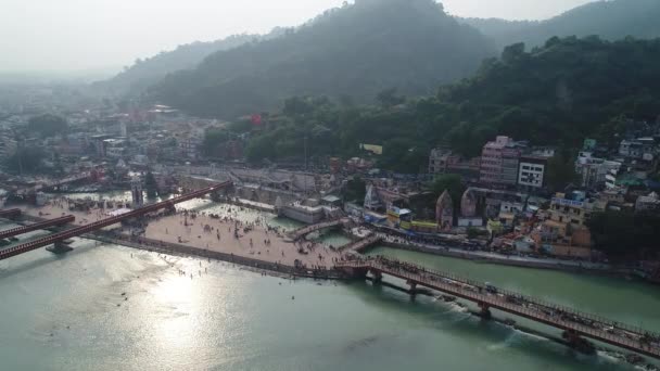 Staden Haridwar Staten Uttarakhand Indien Sett Från Himlen — Stockvideo