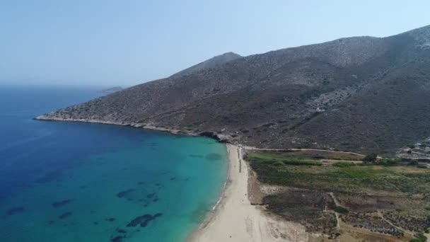 Mylopotas Het Eiland Ios Cycladen Griekenland Gezien Vanuit Lucht — Stockvideo