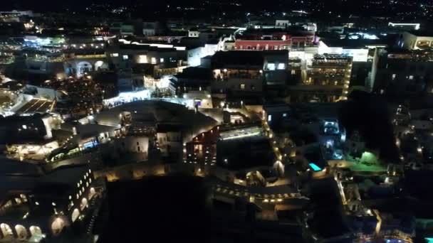 Santorini Ciudad Isla Santorini Las Cícladas Grecia Vista Aérea Nocturna — Vídeos de Stock