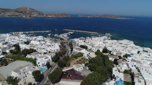 Staden Naoussa Paros Kykladerna Grekland Sett Utifrån — Stockvideo