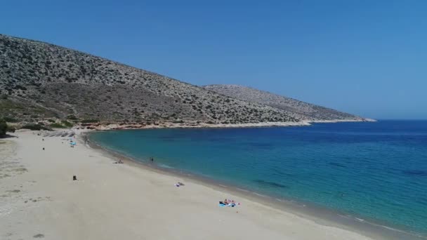 Mylopotas Het Eiland Ios Cycladen Griekenland Gezien Vanuit Lucht — Stockvideo