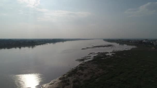 Río Mekong Borde Ciudad Vientiane Laos Visto Desde Cielo — Vídeo de stock