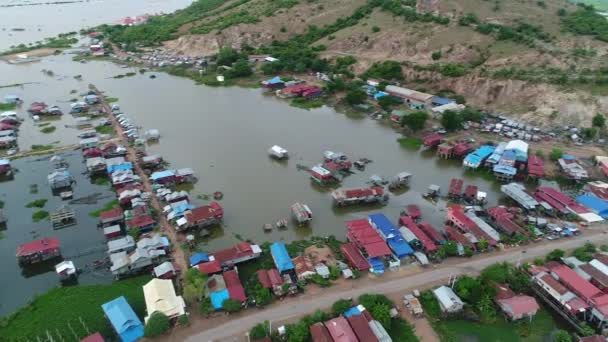 Kamboçya Siem Reap Yakınlarındaki Çiftçilik Balıkçılık Köyü Gökyüzünden Görüldü — Stok video