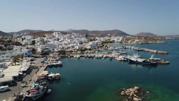 Ciudad Naoussa Isla Paros Las Cícladas Grecia Vista Desde Cielo — Vídeo de stock