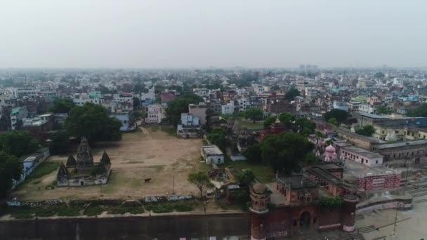 Stadt Varanasi Oder Benares Uttar Pradesh Indien Vom Himmel Aus — Stockvideo