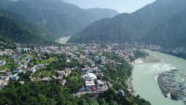 Staden Rishikesh Staten Uttarakhand Indien Sett Från Himlen — Stockvideo