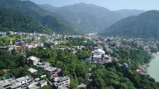 Staden Rishikesh Staten Uttarakhand Indien Sett Från Himlen — Stockvideo