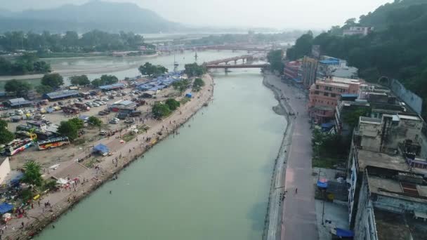 Staden Haridwar Staten Uttarakhand Indien Sett Från Himlen — Stockvideo