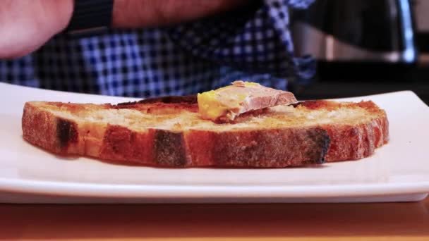 Foie Gras Φέτα Ψωμί Φέτα — Αρχείο Βίντεο