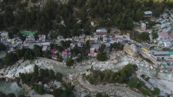 Gangotri Landsby Staten Uttarakhand Indien Set Fra Himlen – Stock-video