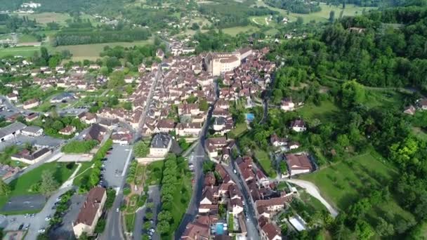 Vesnice Saint Cyprien Perigordu Francii Spatřena Oblohy — Stock video