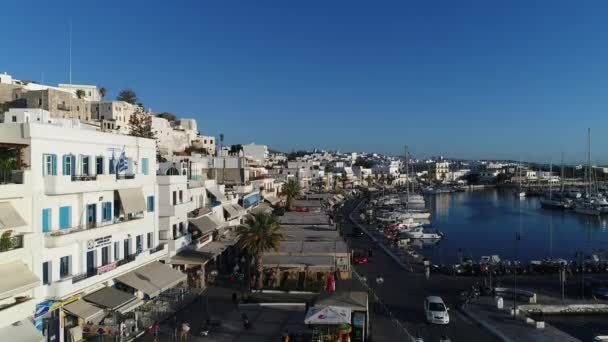 Port Chora Island Naxos Cyclades Greece Aerial View — Stock Video