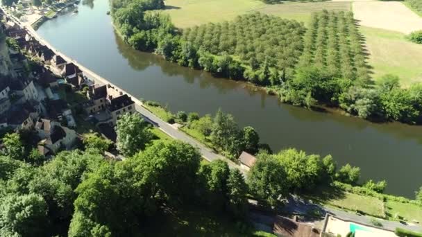 Pueblo Roque Gageac Perigord Francia Visto Desde Cielo — Vídeo de stock