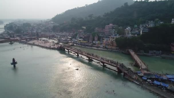 Staden Haridwar Staten Uttarakhand Indien Sett Från Himlen — Stockvideo