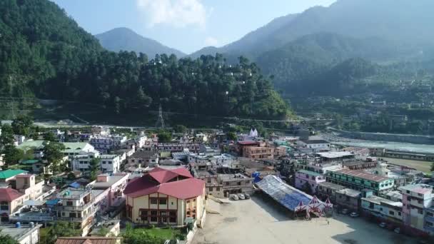 Ciudad Uttarkashi Estado Uttarakhand India Visto Desde Cielo — Vídeo de stock