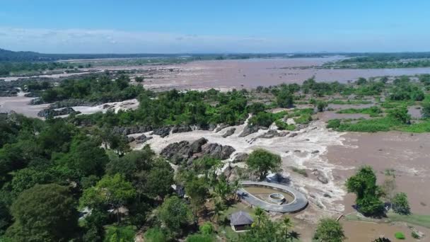 Si Phan Don ou "4 000 jalá" prjalá de Don Det au sud du Laos vue du ciel — Vídeos de Stock