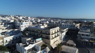 Yunanistan 'ın Cyclades bölgesindeki Naxos adasındaki Chora köyü gökyüzünden