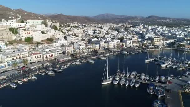 Port Chora Island Naxos Cyclades Greece Aerial View — Stock Video
