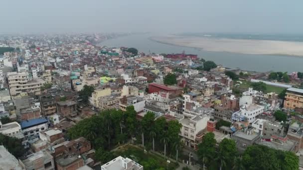 Miasto Varanasi Benares Uttar Pradesh Indiach Widziane Nieba — Wideo stockowe