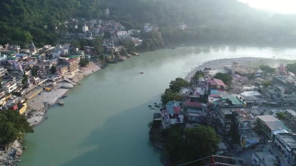 Staden Rishikesh Staten Uttarakhand Indien Sett Från Himlen — Stockvideo