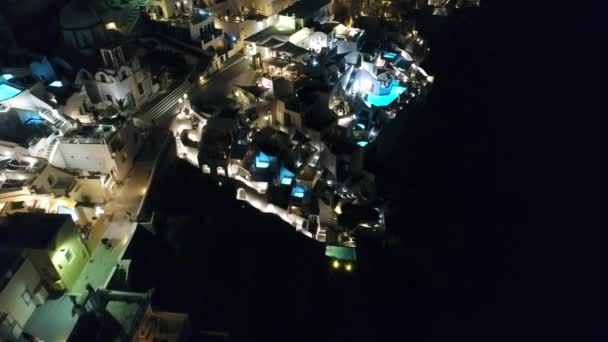 Santorini Ciudad Isla Santorini Las Cícladas Grecia Vista Aérea Nocturna — Vídeos de Stock